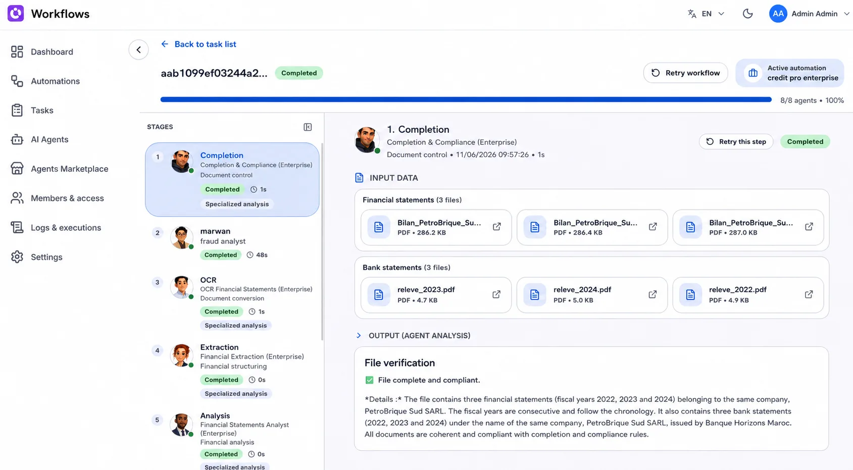 Aperçu du suivi détaillé d'un workflow Smartly
